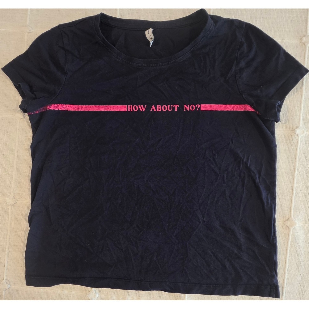 Fame Forever Navy Blue Pink Graphic Tee How About No? Short Sleeve Shirt M